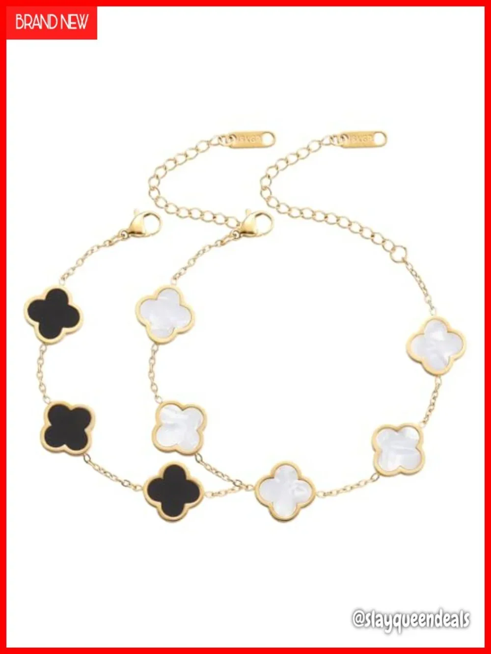 18K Gold Plated Clover Link Bracelet Stainless Steel Lobster Claw